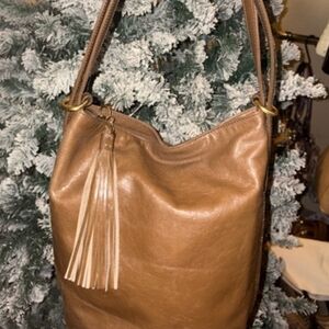 HOBO Tan Leather Shoulder Bag with Tassel